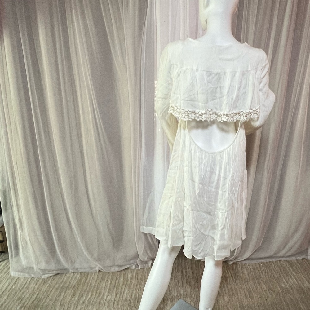 Free People White Backless Lace-Trim Mini Dress - Picture 8 of 10